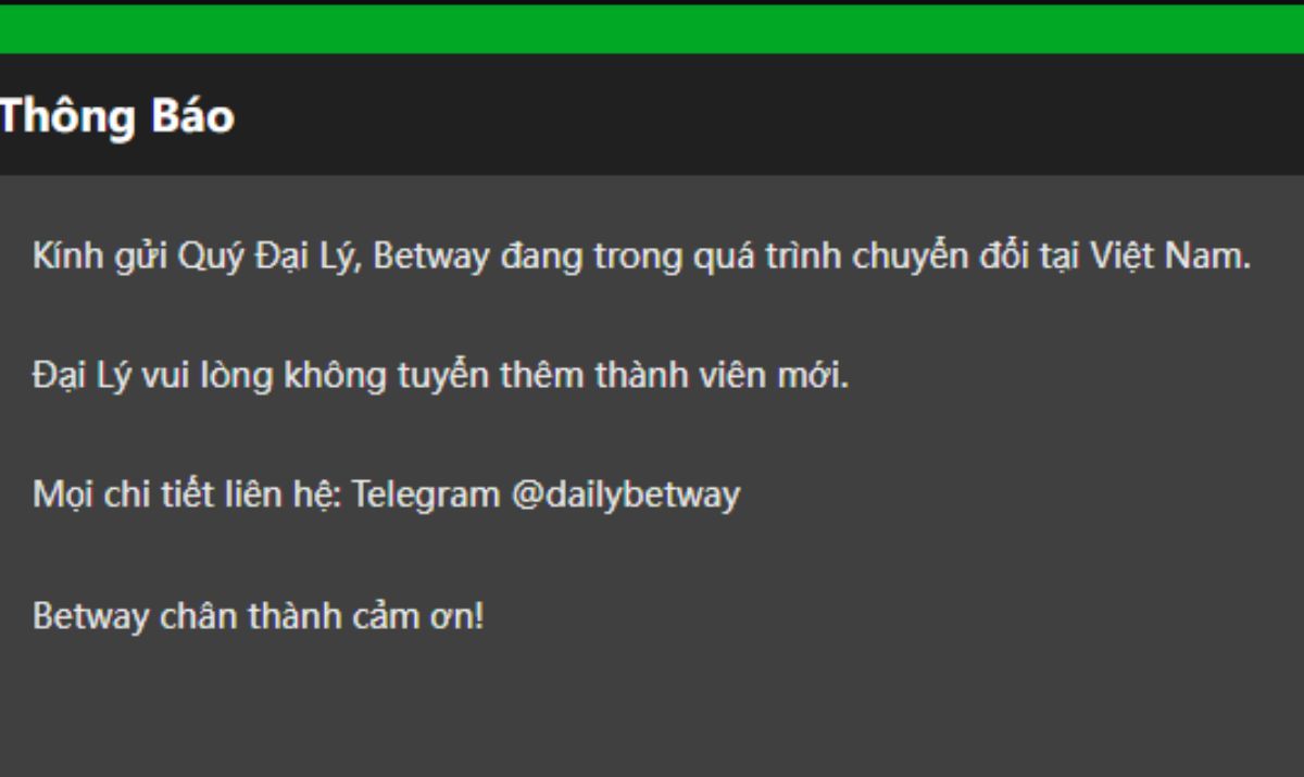 thông báo betway dừng hoạt động tại việt nam